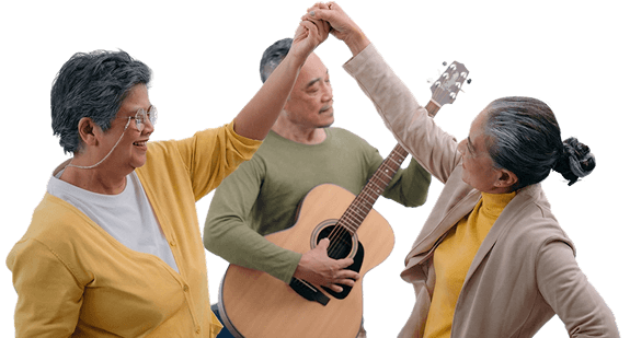 Elderly Women Dancing While a Man Plays Guitar at an Independent Living Community