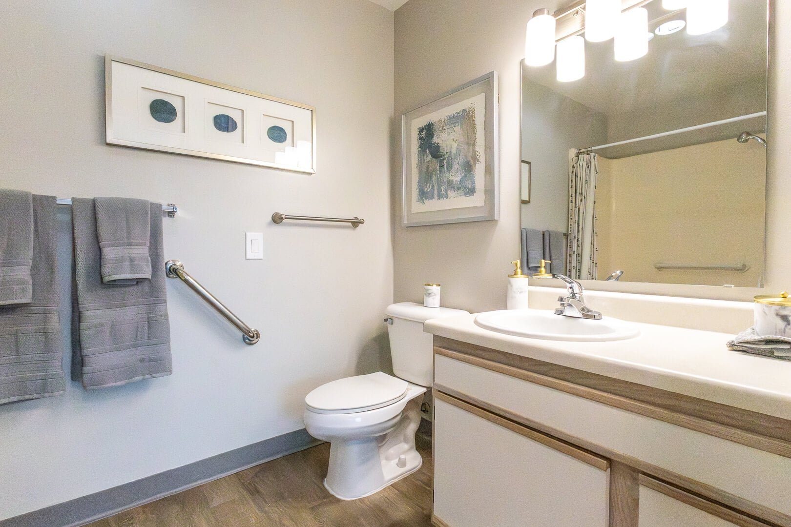 Accessible Apartment Bathroom With Grab Bars and Modern Fixtures at an Independent Living Community