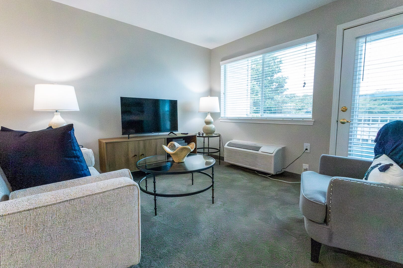 Comfortable Apartment Living Room With Sofa and TV for Elderly Residents at an Independent Living